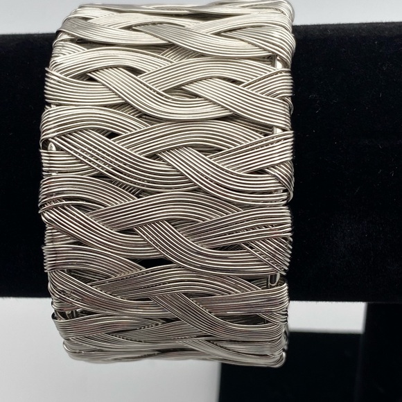 LARGE ADJUSTABLE SILVER TONE BRACELET | BRAIDED SILVER WIRE| NWT | - Picture 3 of 6